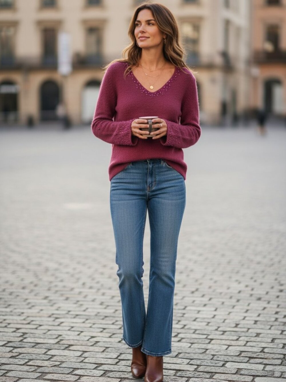Bonnie and Bill Pink V-Neck Sweater with Embellishments